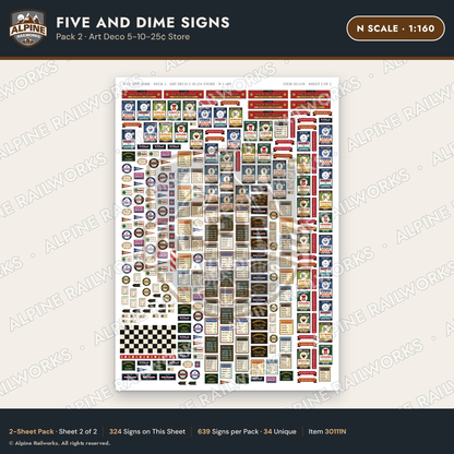 Alpine Railworks 30111N N Scale Five and Dime Signs