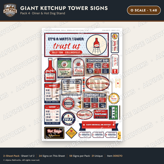Alpine Railworks 30927O O Scale Roadside Signs - Ketchup Bottle Tower