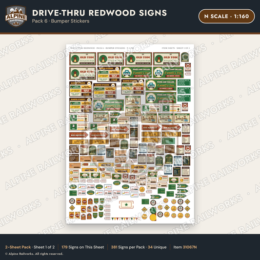 Alpine Railworks 31067N N Scale Roadside Signs - Drive-Thru Tree