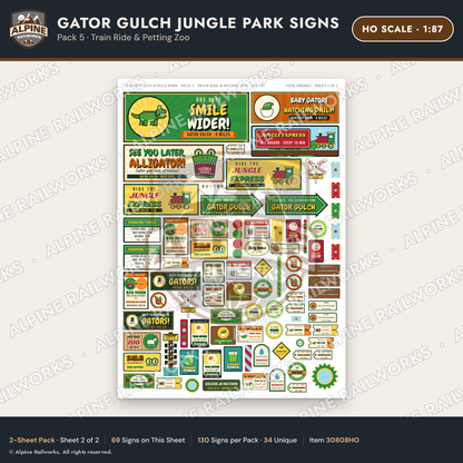 Alpine Railworks 30808HO HO Scale Roadside Signs - Alligator Park