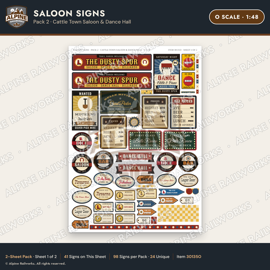 Alpine Railworks 30135O O Scale Saloon Signs - Cattle Town Saloon