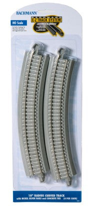 Bachmann 44701 HO 18" Radius Curved Nickel Silver Track w/Concrete Ties (4/Cd)