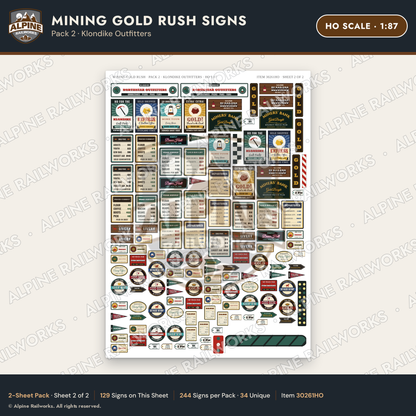 Alpine Railworks 30261HO HO Scale Mining Gold Rush Signs