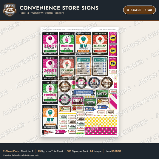 Alpine Railworks 30503O O Scale Convenience Store Signs