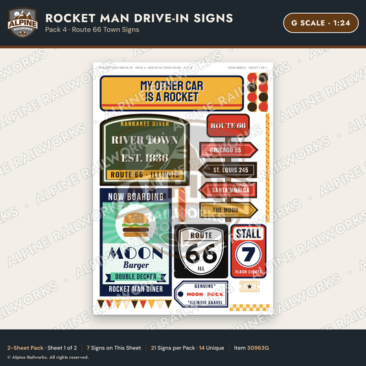 Alpine Railworks 30963G G Scale Roadside Signs - Spaceman Drive-In