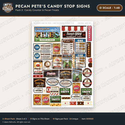 Alpine Railworks 30592O O Scale Roadside Signs - Pecan Candy Stop
