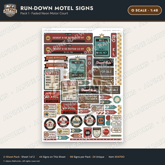 Alpine Railworks 30470O O Scale Run-Down Motel Signs