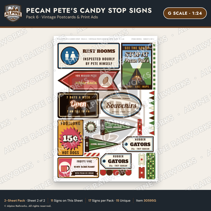 Alpine Railworks 30595G G Scale Roadside Signs - Pecan Candy Stop