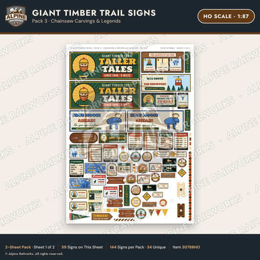 Alpine Railworks 30788HO HO Scale Roadside Signs - Lumberjack Redwoods