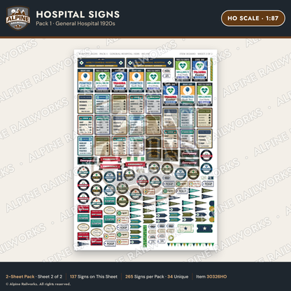 Alpine Railworks 30326HO HO Scale Hospital Signs - General Hospital