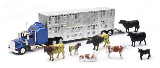 New Ray SS-15365 1/43 Kenworth W900 with Livestock Trailer, Blue