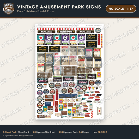Alpine Railworks 30210HO HO Scale Vintage Amusement Park Signs