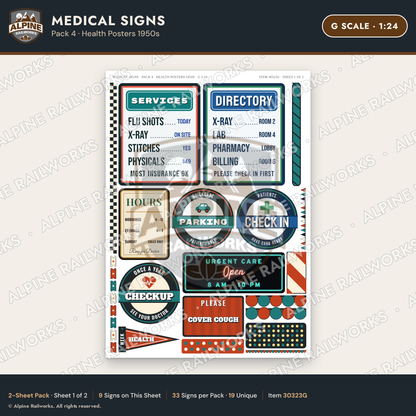 Alpine Railworks 30323G G Scale Medical Signs - Health Posters 1950s