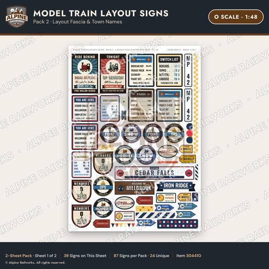 Alpine Railworks 30441O O Scale Model Train Layout Signs