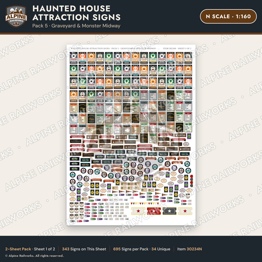 Alpine Railworks 30234N N Scale Haunted House Attraction Signs