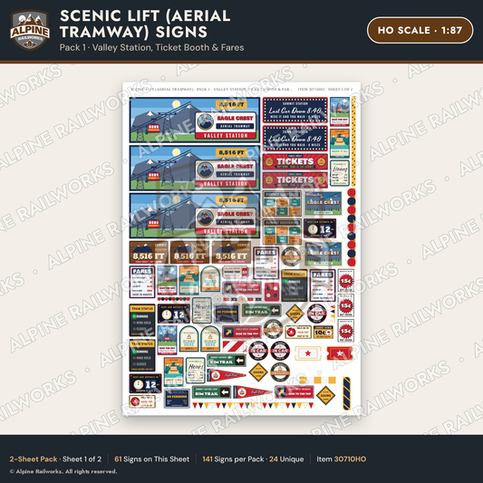 Alpine Railworks 30710HO HO Scale Tourist Signs - Aerial Tramway