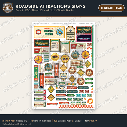 Alpine Railworks 30087O O Scale Roadside Attractions Signs