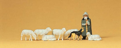 Preiser 14160 HO Scale Animals Shepherd w/Sheep Dog & Sheep pkg(8)
