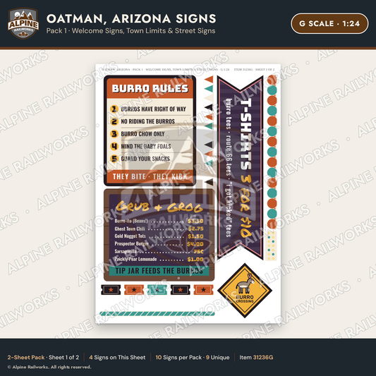 Alpine Railworks 31236G G Scale Oatman AZ Signs - Welcome Signs