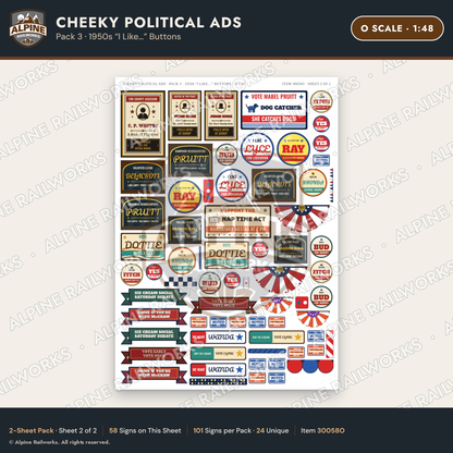 Alpine Railworks 30058O O Scale Cheeky Political Ads