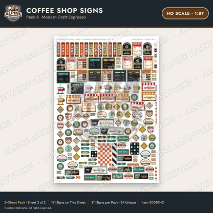 Alpine Railworks 30097HO HO Scale Coffee Shop Signs