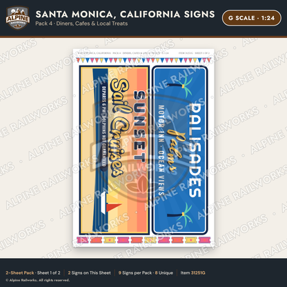 Alpine Railworks 31251G G Scale Santa Monica CA Signs - Diners & Cafes