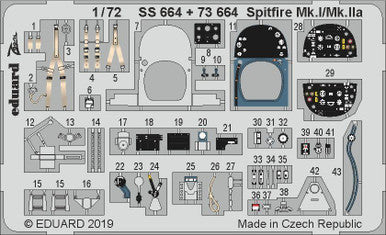 Eduard 73664 1/72 Spitfire Mk.I/Mk.IIa Photo Etched Set for AIRFIX