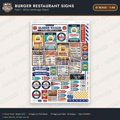 Alpine Railworks 30446O O Scale Burger Restaurant Signs