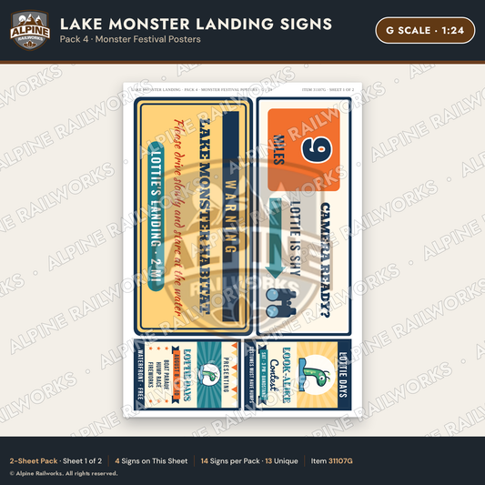 Alpine Railworks 31107G G Scale Roadside Signs - Lake Monster