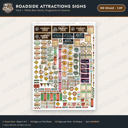 Alpine Railworks 30086HO HO Scale Roadside Attractions Signs
