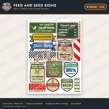 Alpine Railworks 30022G G Scale Feed and Seed Signs - 1950s Feed