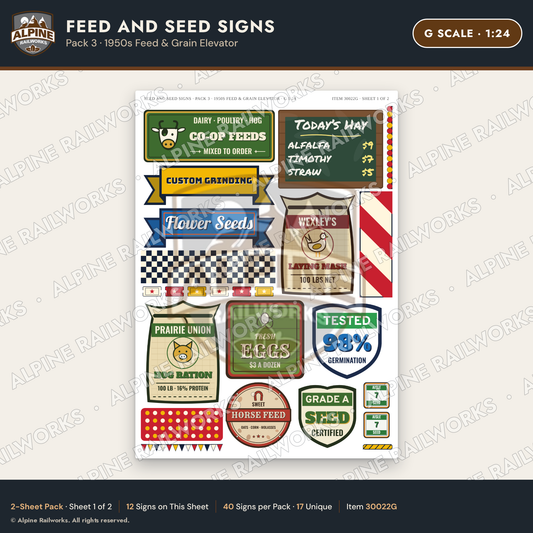 Alpine Railworks 30022G G Scale Feed and Seed Signs - 1950s Feed