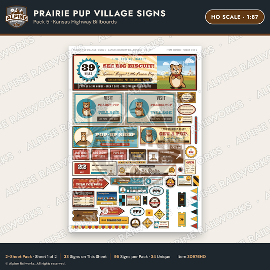 Alpine Railworks 30976HO HO Scale Roadside Signs - Prairie Dog Town