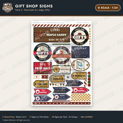 Alpine Railworks 30495G G Scale Gift Shop Signs - Mountain