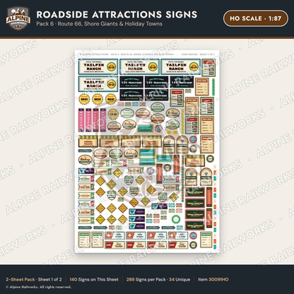 Alpine Railworks 30091HO HO Scale Roadside Attractions Signs