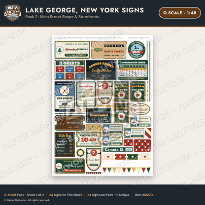 Alpine Railworks 31327O O Scale Lake George NY Signs - Shops