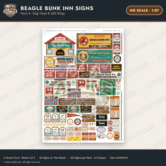 Alpine Railworks 30945HO HO Scale Roadside Signs - Dog-Shaped Inn