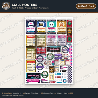 Alpine Railworks 30195O O Scale Mall Posters - 1980s Arcade