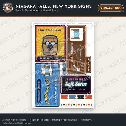 Alpine Railworks 31324G G Scale Niagara Falls NY Signs - Attractions