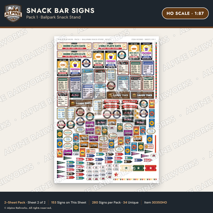 Alpine Railworks 30350HO HO Scale Snack Bar Signs