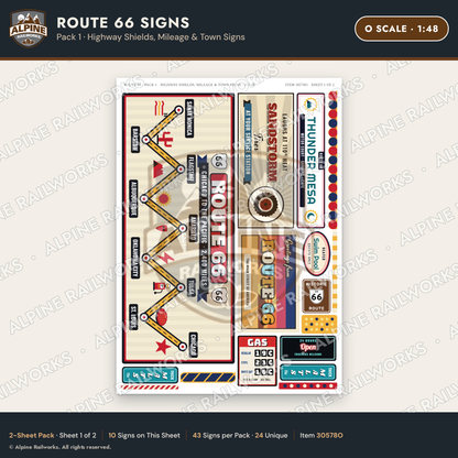 Alpine Railworks 30578O O Scale Route 66 Highway Signs