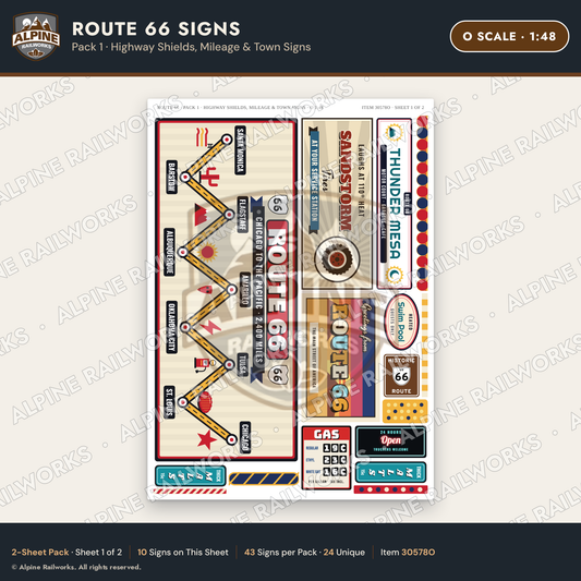 Alpine Railworks 30578O O Scale Route 66 Highway Signs