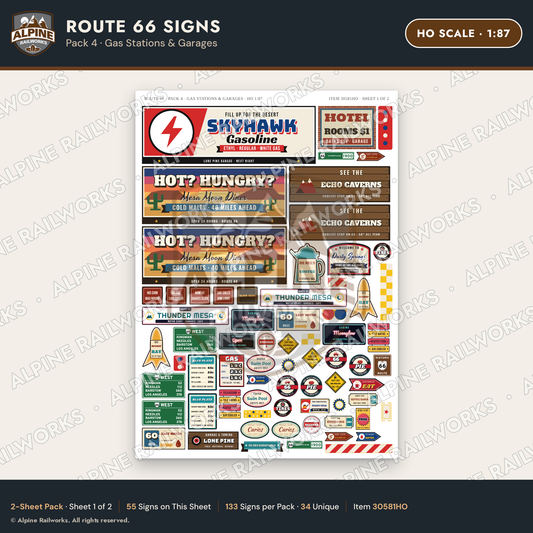 Alpine Railworks 30581HO HO Scale Route 66 Highway Signs