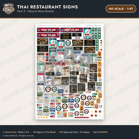 Alpine Railworks 30414HO HO Scale Thai Restaurant Signs