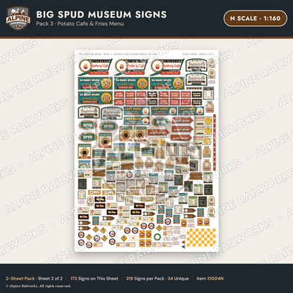 Alpine Railworks 31004N N Scale Roadside Signs - Potato Museum