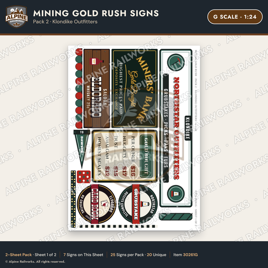Alpine Railworks 30261G G Scale Mining Gold Rush Signs