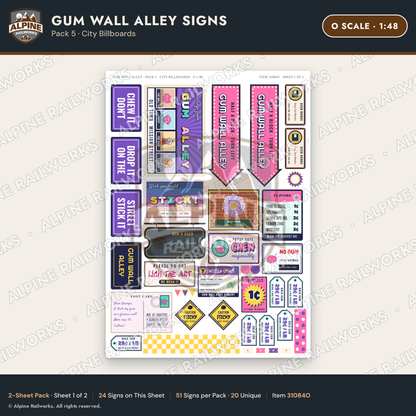 Alpine Railworks 31084O O Scale Roadside Signs - Bubblegum Alley