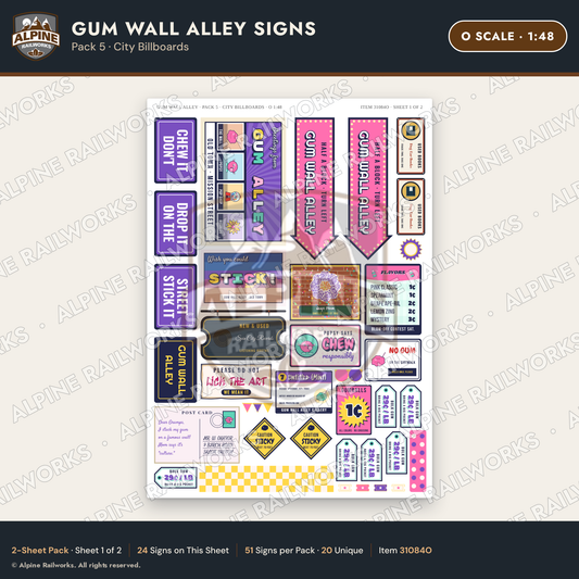 Alpine Railworks 31084O O Scale Roadside Signs - Bubblegum Alley