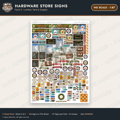 Alpine Railworks 30120HO HO Scale Hardware Store Signs - Lumber Yard