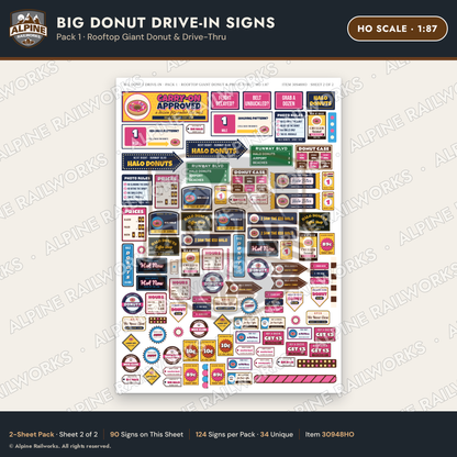 Alpine Railworks 30948HO HO Scale Roadside Signs - Giant Donut Shop